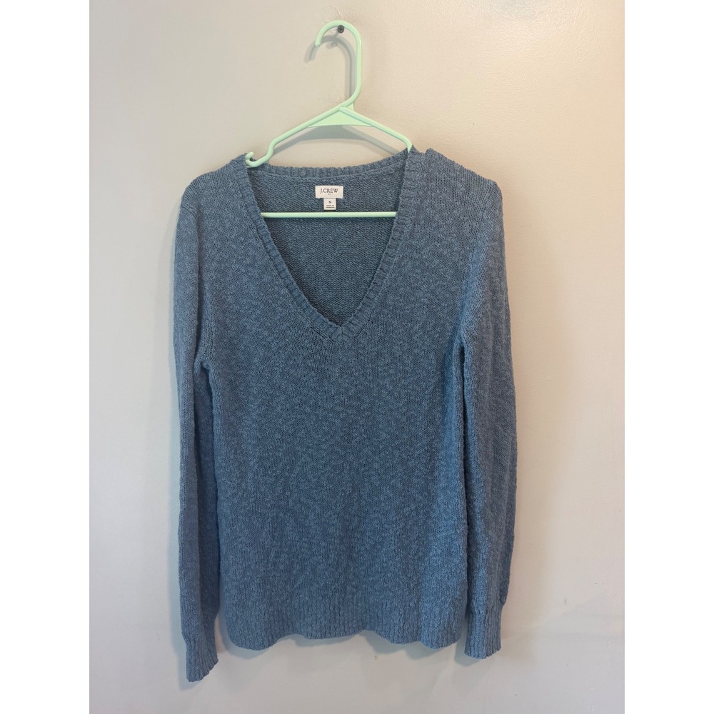 J.Crew Womens Blue V-Neck Marled‎ Knit Long Sleeve Pullover Sweater Size S